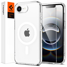 Θήκη MagSafe Spigen για iPhone 16E, Ultra Hybrid, διαφανής / λευκή + Μετριασμένο γυαλί 9H