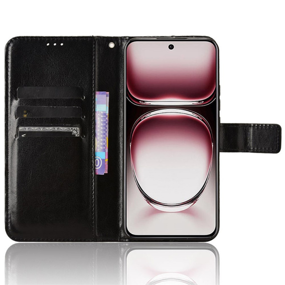 Θήκη με πτερύγιο για Oppo Reno 12, Crazy Horse Wallet, μαύρη