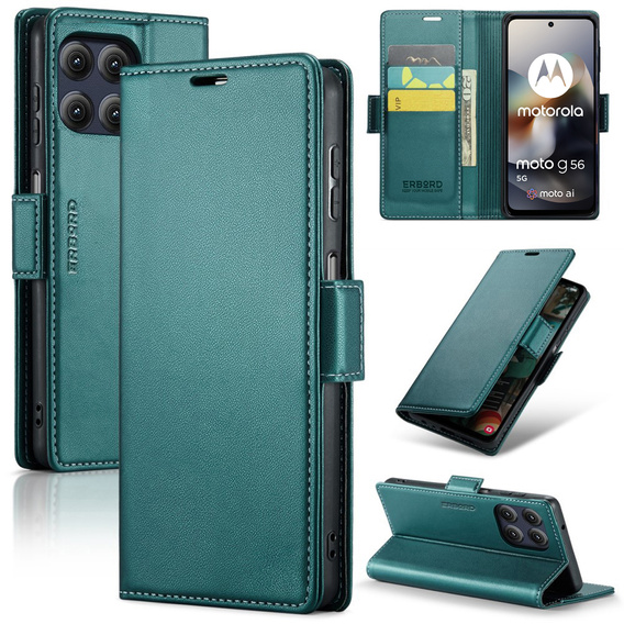 ERBORD Γυαλιστερό πορτοφόλι Litchi με πτερύγιο για Motorola Moto G56 5G