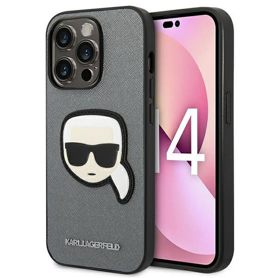 Karl Lagerfeld Θήκη για iPhone 14 Pro Max, Saffiano Karl's Head Patch, ασημένια