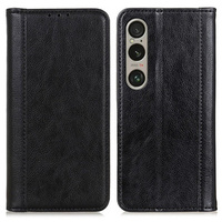 θήκη με πτερύγιο για Sony Xperia 1 VI, Split Leather, μαύρη