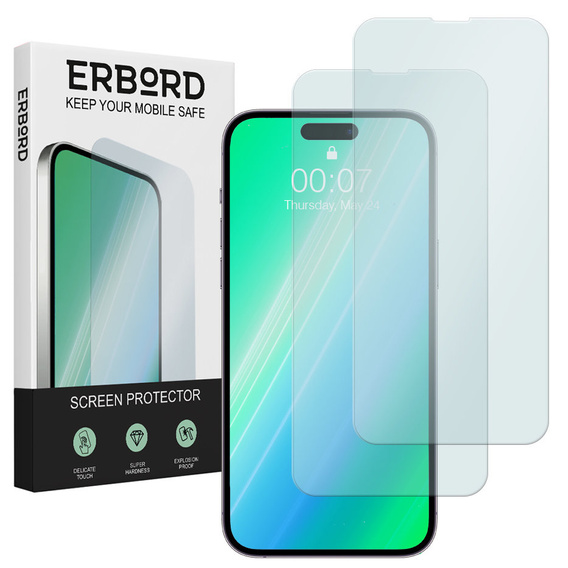 2x Μετριασμένο γυαλί ERBORD 9H Hard Glass στην οθόνη για iPhone 14 Pro