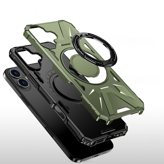 Θήκη για iPhone 16 Plus, θωρακισμένη με βάση και λαβή, πράσινη