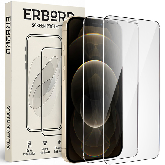 2x Μετριασμένο γυαλί για iPhone 12/12 Pro, ERBORD 9H Hard Glass στην οθόνη