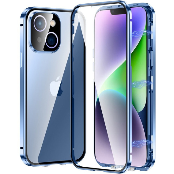 θήκη για το iPhone 15 Plus, Magnetic Dual Glass, μπλε