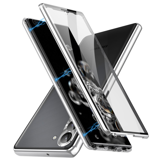 θήκη για το Samsung Galaxy S24, Magnetic Dual Glass, ασημένια