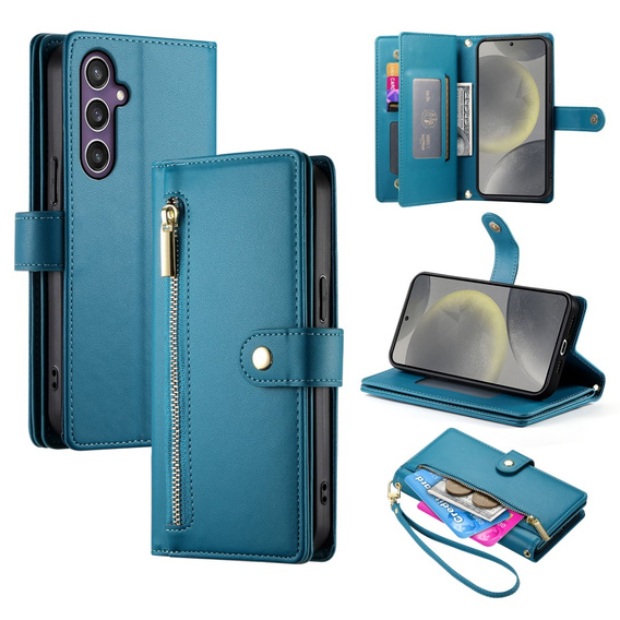 Θήκη με πτερύγιο για Samsung Galaxy S25, Wallet Zipper Pocket, μπλε