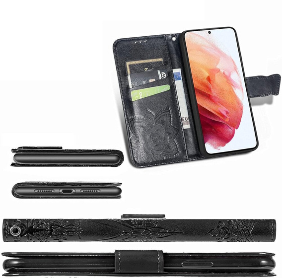 Θήκη με πτερύγιο για Oppo Reno 12 Pro, Butterfly, μαύρη