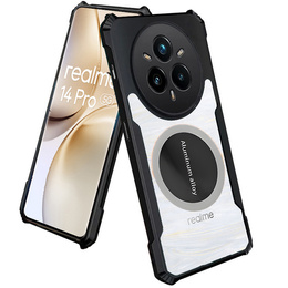 Θήκη για Realme 14 Pro 5G, με μαγνητική πλάκα, διαφανής / μαύρη