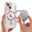Θήκη με πτερύγιο για iPhone 15, RFID Wallet MagSafe CamShield, ροζ