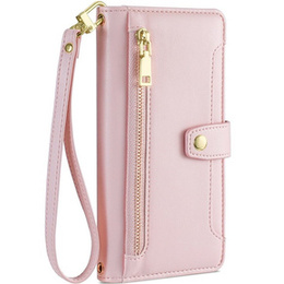 Θήκη με πτερύγιο για iPhone 14, Wallet Zipper Pocket, ροζ