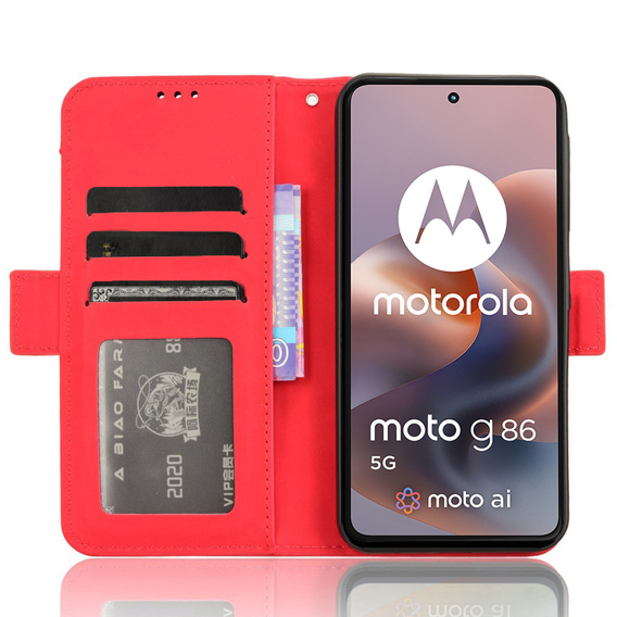 Θήκη με πτερύγιο για Motorola Moto G86 5G, Card Slot, κόκκινη