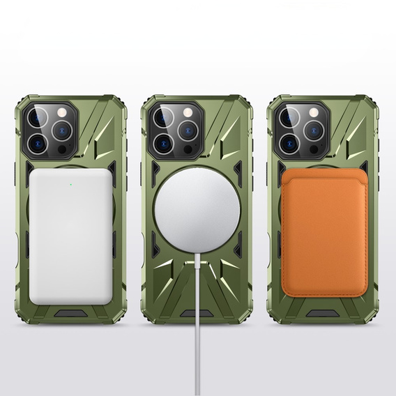 Θήκη για iPhone 16 Pro, θωρακισμένη με βάση και λαβή, πράσινη