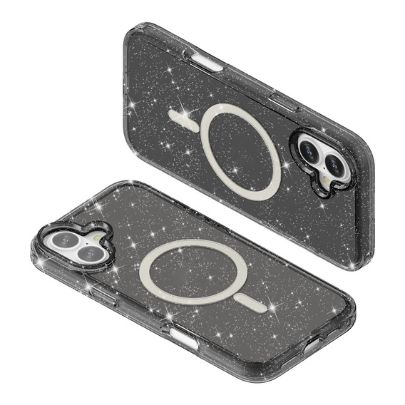 Θήκη για iPhone 17, για MagSafe, glitter, ημιδιαφανές μαύρο