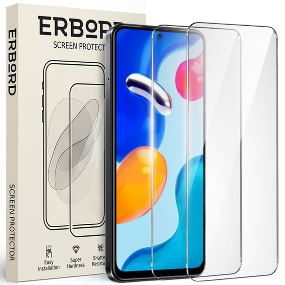 2x Μετριασμένο γυαλί για Xiaomi Redmi Note 11 Pro, ERBORD 9H Hard Glass στην οθόνη