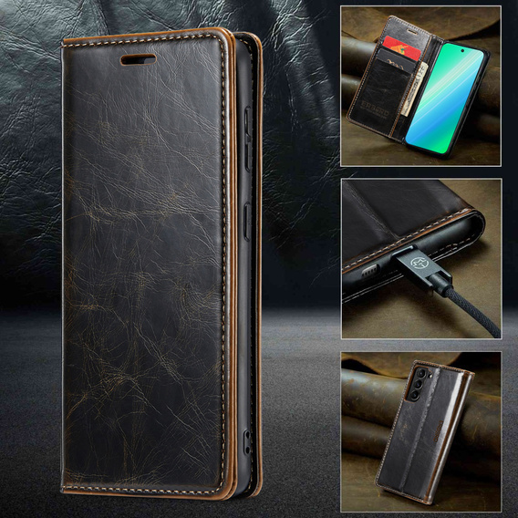 Θήκη με πτερύγιο για Samsung Galaxy S23, ERBORD Waxy Wallet, καφέ