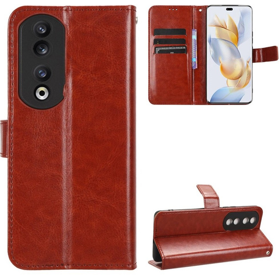 Θήκη με πτερύγιο για Honor 90, Crazy Horse Wallet, καφέ