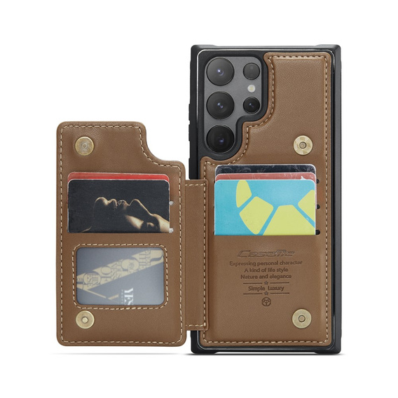 CASEME flip case για Samsung Galaxy S25 Ultra, Litchi Wallet, καφέ