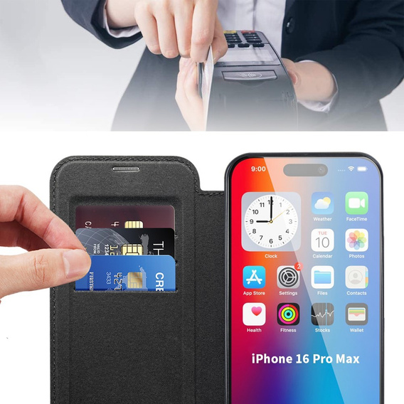 Θήκη με πτερύγιο για iPhone 16 Pro Max, RFID Wallet MagSafe CamShield, μαύρη
