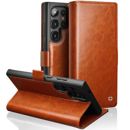 θήκη flip για Samsung Galaxy S25 Ultra, QIALINO Leather Wallet, καφέ