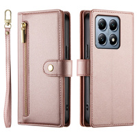 Θήκη με πτερύγιο για Xiaomi 14T Pro, Wallet Zipper Pocket, ροζ