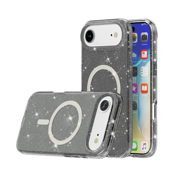 Θήκη για iPhone Air, για MagSafe, glitter, ημιδιαφανές μαύρο