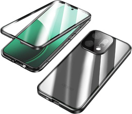 Θήκη για Oppo Reno 14, Μαγνητικό διπλό γυαλί, διαφανές με μαύρες πλευρές