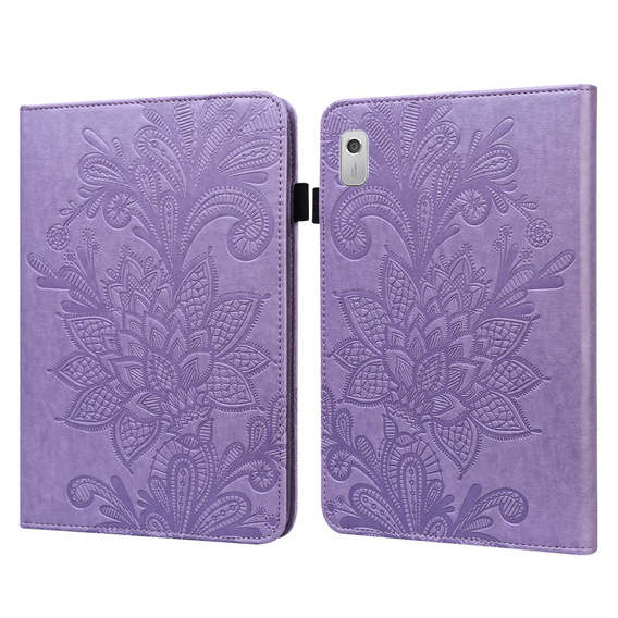 θήκη με πτερύγιο για Lenovo Pad M9, flower, μωβ