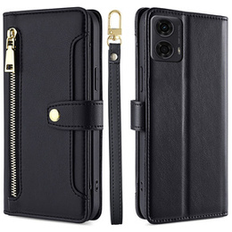 Θήκη με πτερύγιο για Motorola Moto G04 / G24 / G24 Power, Wallet Zipper Pocket, μαύρη