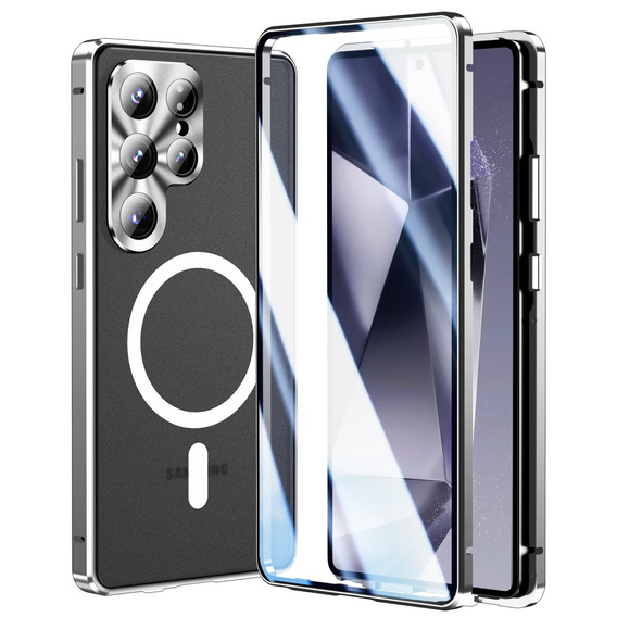 Μαγνητική θήκη MagSafe Dual Glass για Samsung Galaxy S25 Ultra, ασημένια