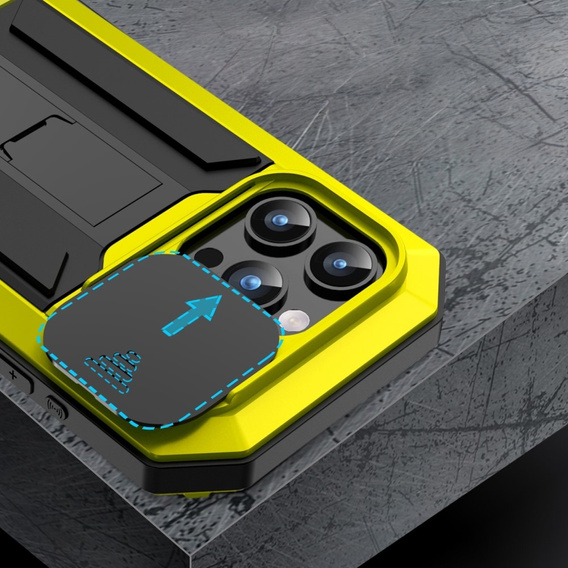 Θήκη για iPhone 15 Pro, R-JUST CamShield Slide, θωρακισμένη, κίτρινη / μαύρη