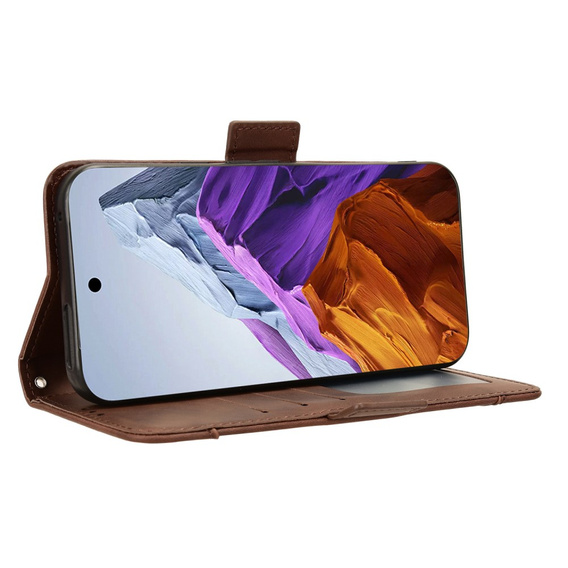 Θήκη με πτερύγιο για Google Pixel 9 Pro XL, Card Slot, καφέ