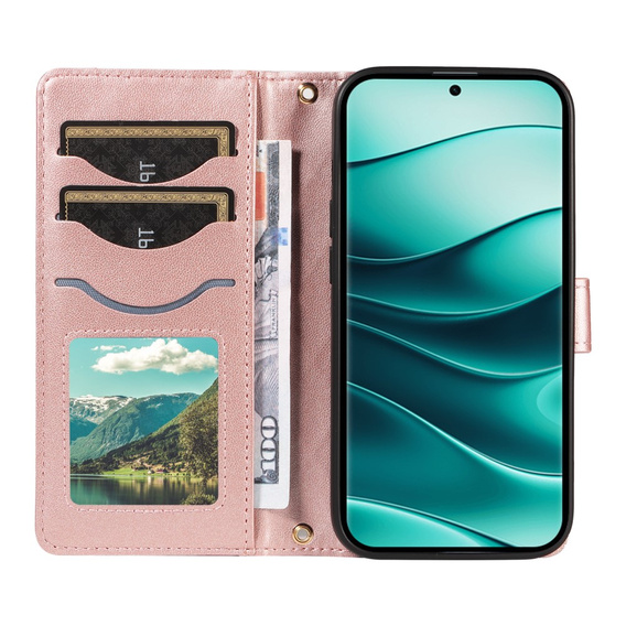 θήκη πτερύγιο για Xiaomi Redmi Note 14 Pro 5G / Xiaomi Redmi Note 14 Pro+ 5G / Xiaomi Poco X7 5G, Rhombus Crossbody Leather, ροζ rose gold