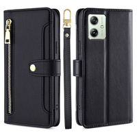 Θήκη με πτερύγιο για Motorola Moto G54 5G, Wallet Zipper Pocket, μαύρη