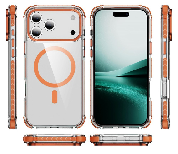 Θωρακισμένη θήκη για MagSafe διαφανή με πορτοκαλί πλευρές για iPhone 17 Pro Max