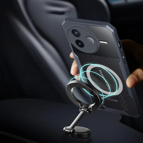 Θήκη για Xiaomi Poco F7 Pro, με μαγνητική πλάκα, διαφανής / μαύρη