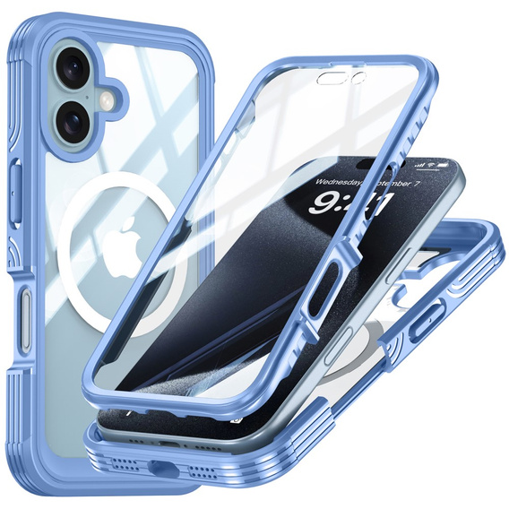 Θήκη για iPhone 16, Shockproof, με γυαλί, για MagSafe, μπλε