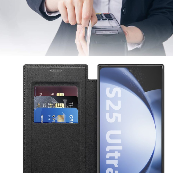 Θήκη με πτερύγιο για Samsung Galaxy S25 Ultra, RFID Wallet MagSafe CamShield, μαύρη
