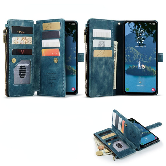 Η θήκη CASEME για Samsung Galaxy A56 5G, Leather Wallet Cash and Card Slots, με λουράκι, μπλε