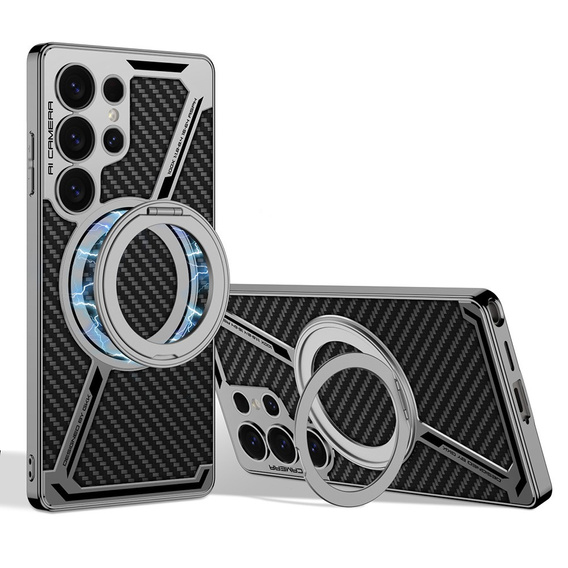 Θήκη για Samsung Galaxy S25 Ultra, δαχτυλίδι στήριξης GKK Kickstand, για MagSafe, carbon μαύρη