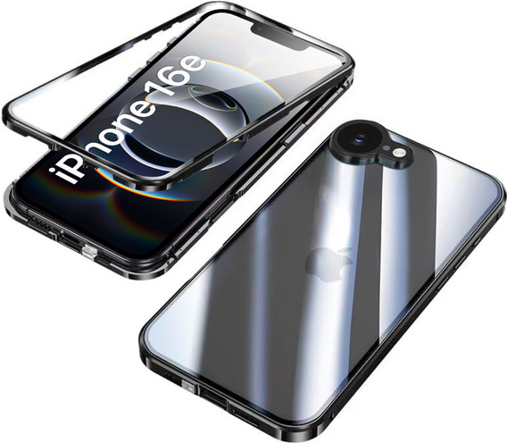 θήκη για το iPhone 16E, Magnetic Dual Glass, μαύρη