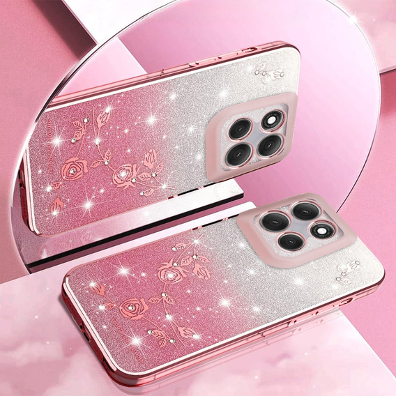 Θήκη για Motorola Moto G86 5G, Glitter Flower, ροζ rose gold