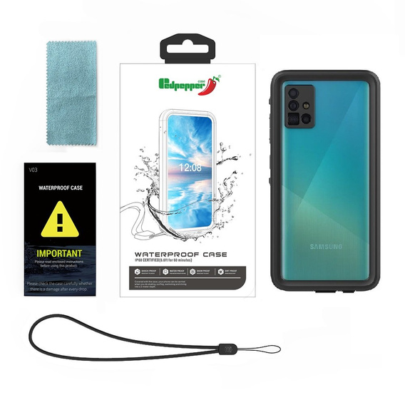 Αδιάβροχη θήκη IP68 για Samsung Galaxy A51 4G, Redpepper, μαύρη