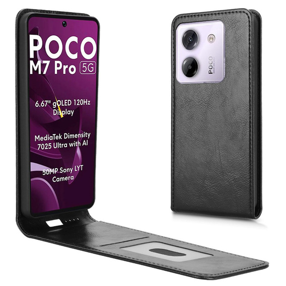 Θήκη με πτερύγιο για Xiaomi Poco M7 Pro 5G, Flip, μαύρη