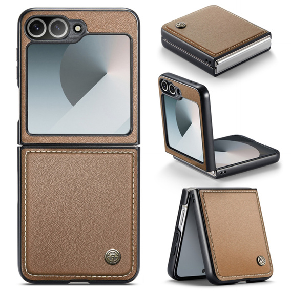 Θήκη για Samsung Galaxy Z Flip7 FE / Z Flip6, CASEME Litchi Leather, καφέ