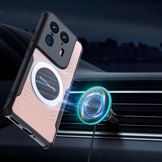 Θήκη για Motorola Edge 50 Ultra, με μαγνητική πλάκα, διαφανής / μαύρη