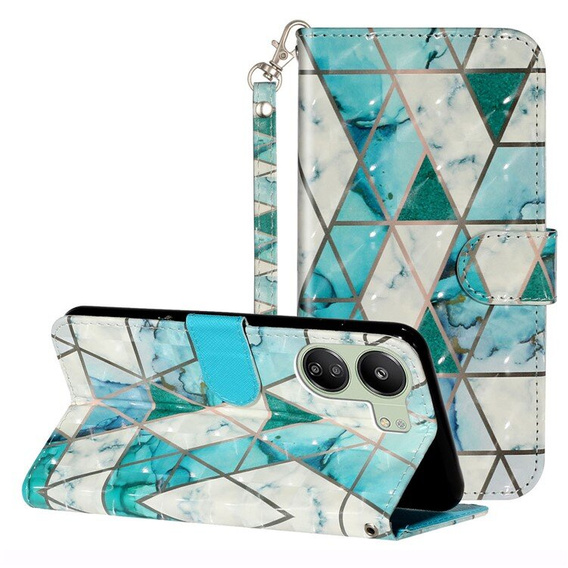 Θήκη με πτερύγιο για Xiaomi Redmi 13C / Poco C65, Wallet, Marble πράσινη
