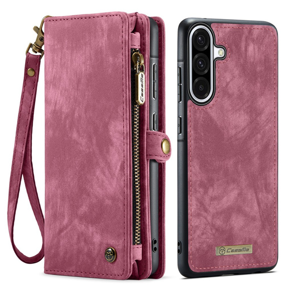 CASEME θήκη για Samsung Galaxy A56 5G, Retro Leather Wallet, με λουράκι, κόκκινη