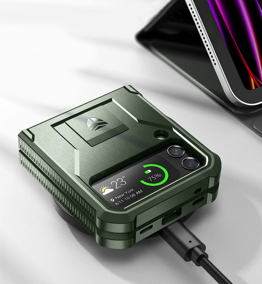 Θωρακισμένη θήκη για Samsung Galaxy Z Flip 4 5G, Dexnor Clip Holder, πράσινη