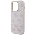 GUESS Θήκη για iPhone 15 Pro Max, 4G Metal Gold Logo, ροζ